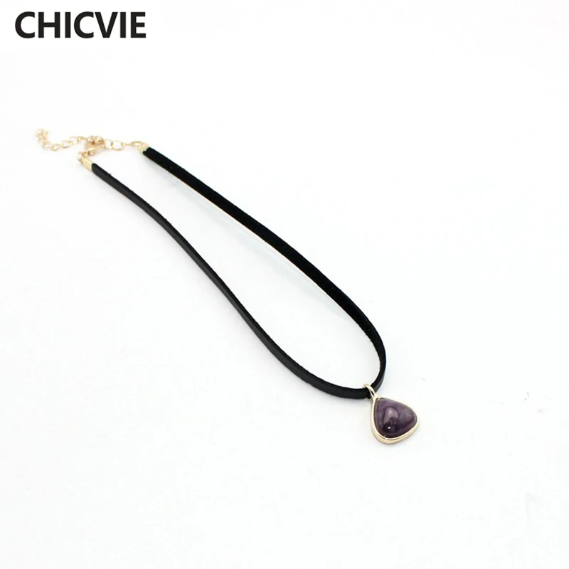 

CHICVIE 2018 Women Jewelry Black Short Leather Cord Accessories Drop Shape Natural Stone Charm Pendant Chain Necklaces SNE170057