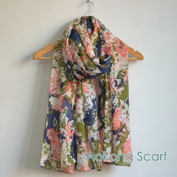 

High quality fabric viscose cotton scarf flower printed women shawl