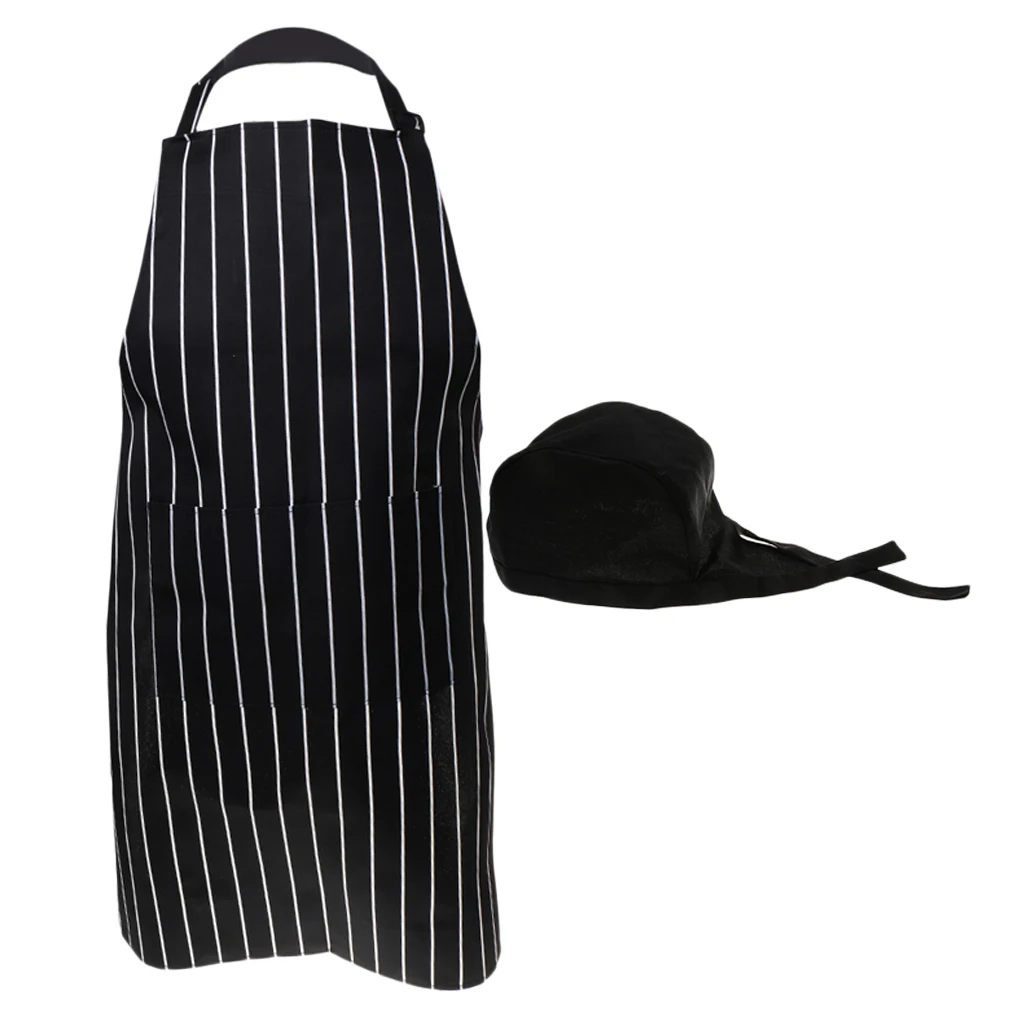 

2 Pieces Unisex Cooking Cap Chef Cap with Kitchen Apron with Pocket & Headwrap Bandana Hat
