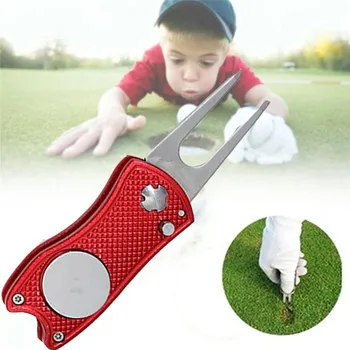 

1pcs Golf Divot Alloy Foldable Golf Pitchfork Putting Green Fork Golf Training Pitch Golf Divot Repair Tool Putting Green Fork