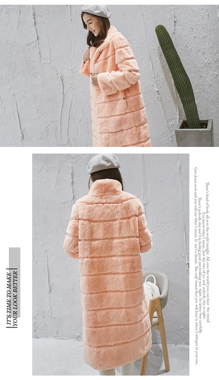 Новинка, Женская длинная модная куртка из натурального меха, шуба из кролика Рекс, теплая зимняя верхняя одежда