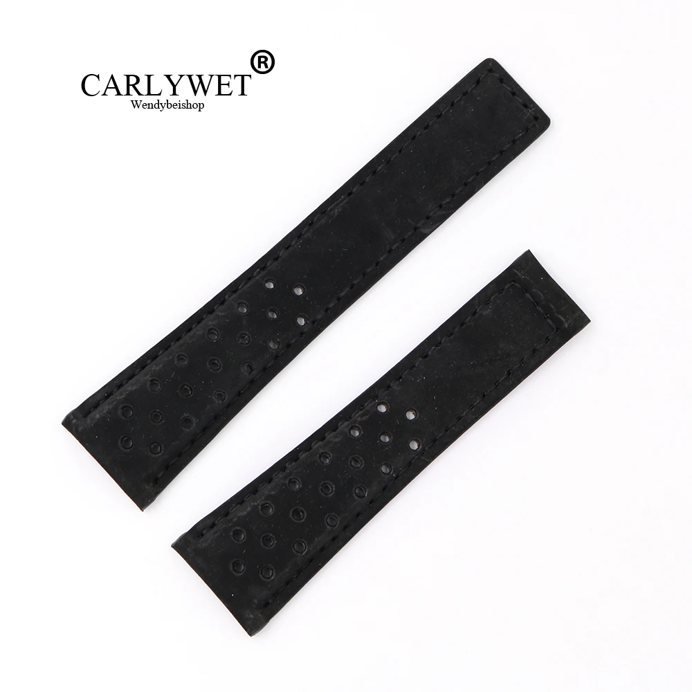 

CARLYWET 22mm Black Suede Real Leather Replacement Wrist Watch Band Strap Belt Loop No Buckle For Tag CARRERA Brand Watch