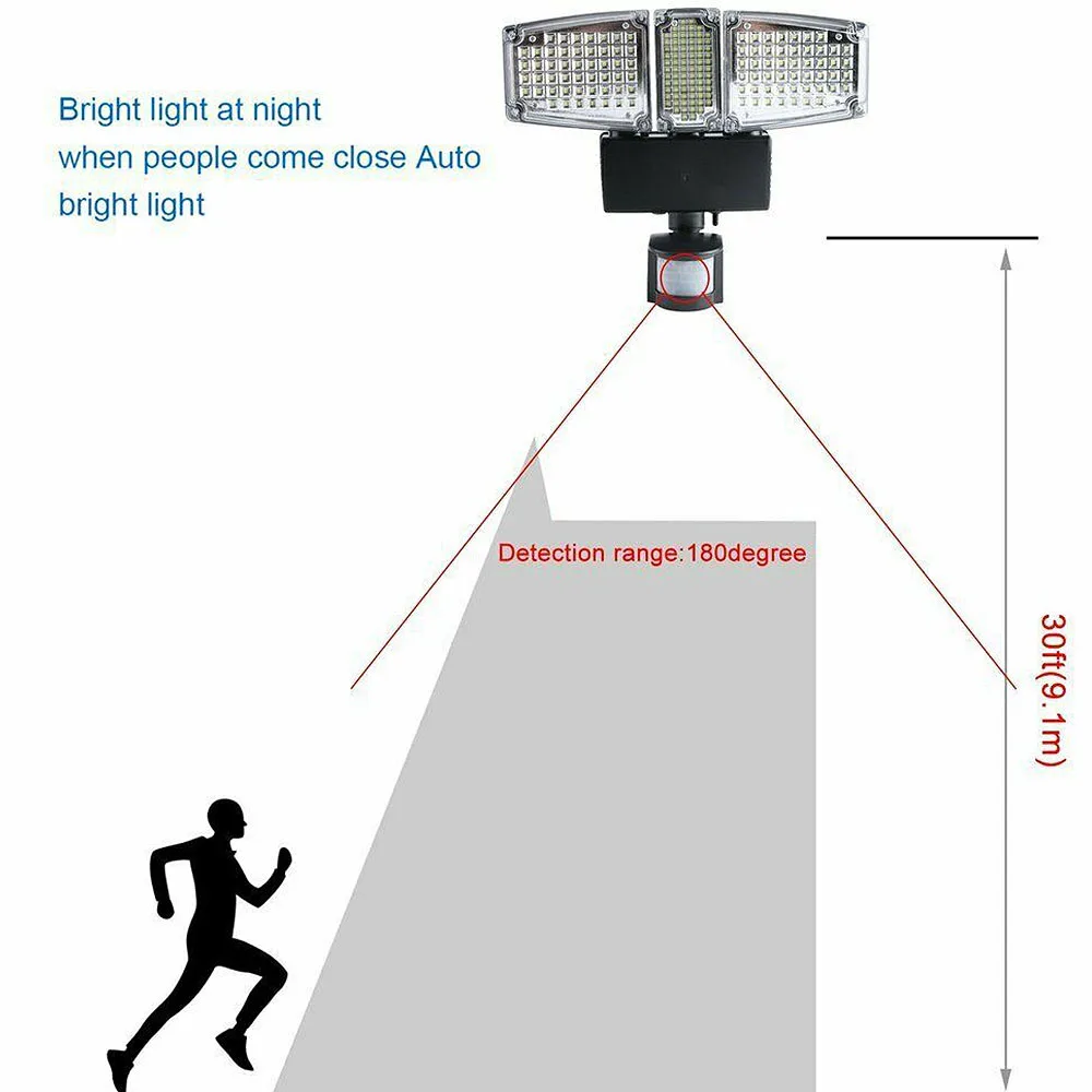 178/188 светодиодный водонепроницаемый трехголовый дневной свет Солнечный свет датчик движения Лампа безопасности для Entryways внутренний двор