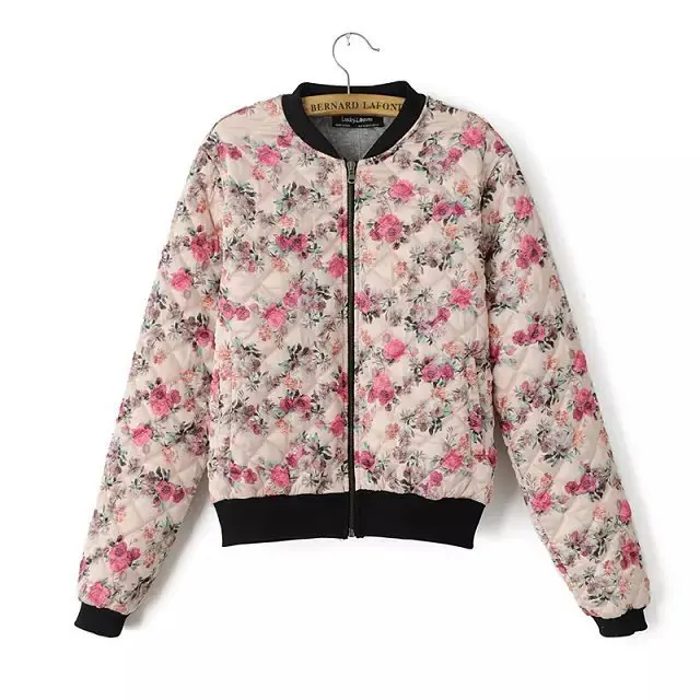 cute Pink floral print casual short women cotton coat 2015