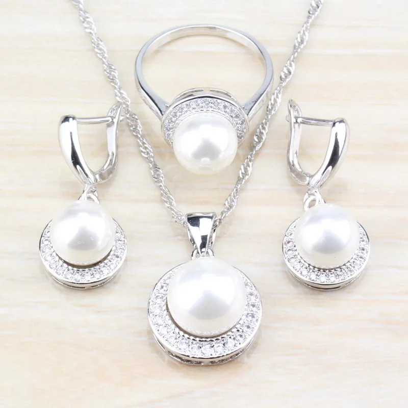 Perfect Pearl Series Round White Jewelry Sets Earrings Pendant Necklace