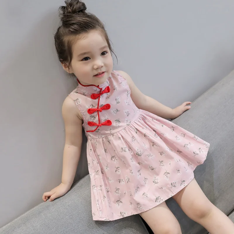 Платье для девочек; одежда для маленьких детей; платье с цветочным принтом; винтажные платья Ципао в китайском стиле; Модная одежда для малышей