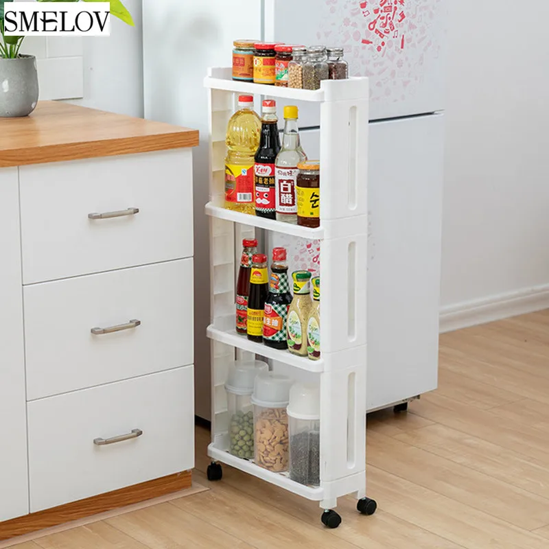 

4layer kitchen Organizer Storage Rack FridgeSide Shelf holder with Removable Wheels bathroom shelf shower storage rack Gapholder
