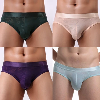 

4Pcs/lot Ice Silk Mens Briefs Breathable Mens Sexy Underpants Comfortable Men Underwear Shorts Cueca Gay Underwear Plus size XXL