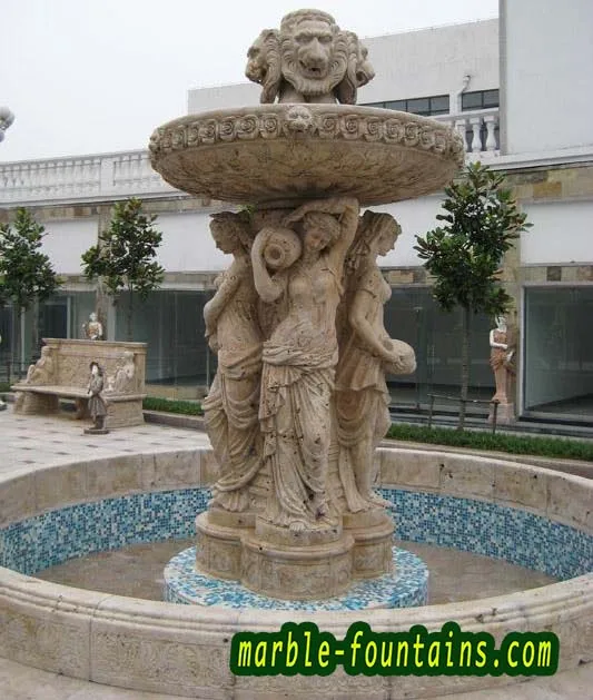 outdoor statuary fountain limestone outdoor garden statuary fountain with maiden sculptures mosaic interior water pool - Garden Statuary outdoor statuary fountain limestone outdoor garden statuary fountain with maiden sculptures mosaic interior water pool - Garden Statuary
