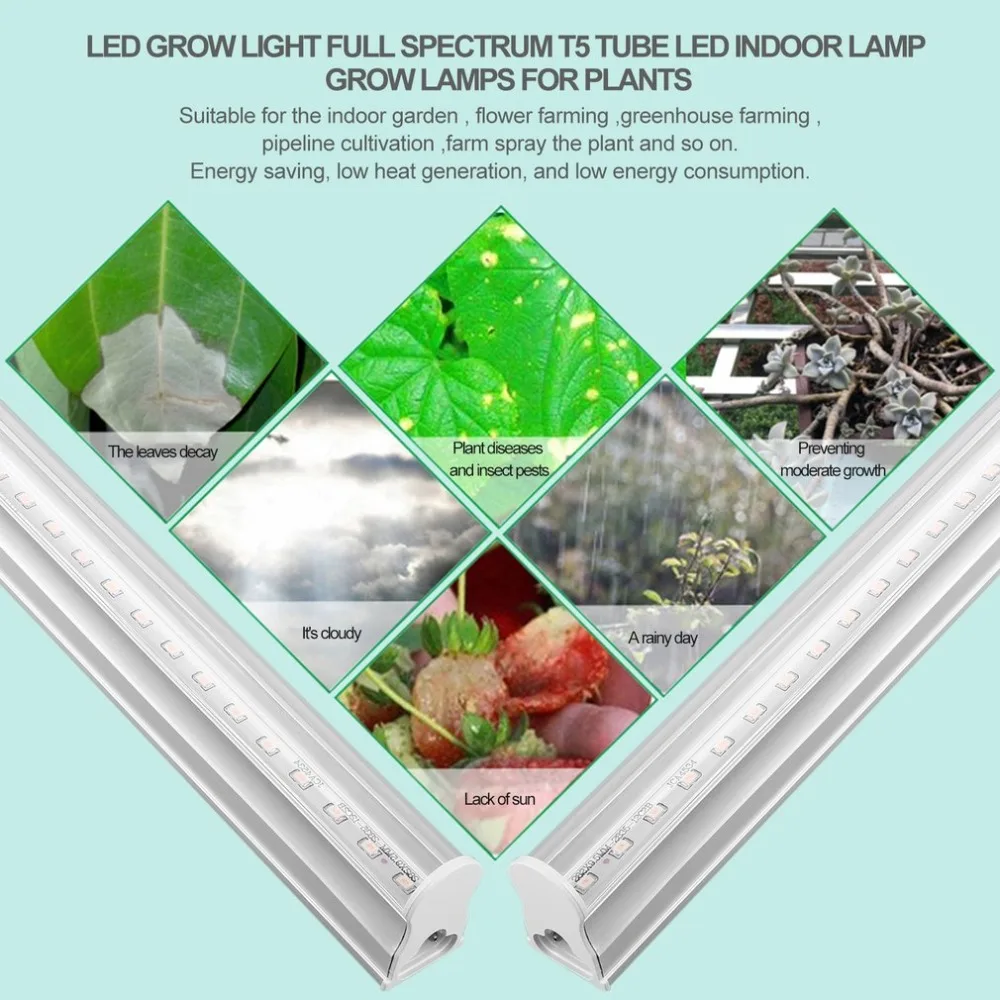 ICOCO 5pcs/set LED Grow Lights Full Spectrum T5 Tube Indoor Plant Hydroponic System Greenhouse LED Grow Plants Lamps Kits