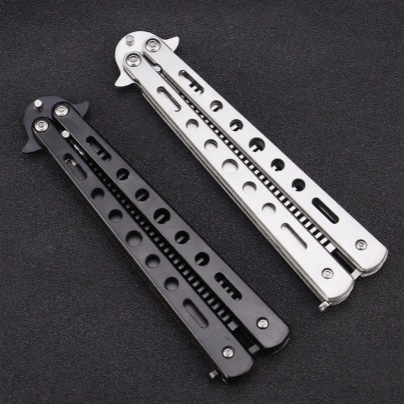 Черный серебристый тренировочный нож бабочка из нержавеющей стали Balisong Trainer