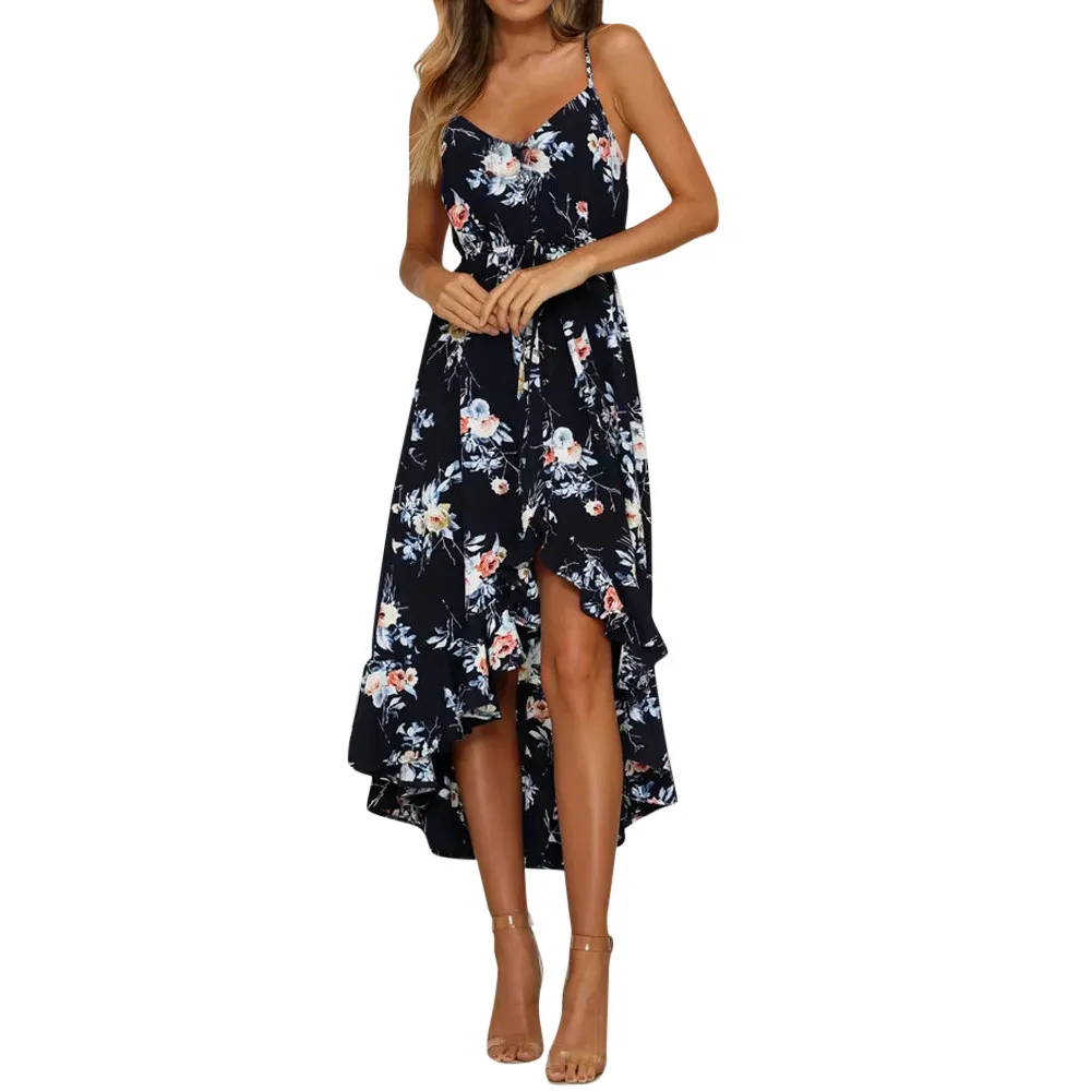 

Fashion Irregular Beach Sundress Women Bohemian Floral Printed Party Dresses Girls Lady Elegant V-Neck Casual Maxi Long Dress #Z