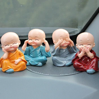 

4 Pieces/Set Cute Car Interior Accessories Exquisite Originality Doll Maitreya Resin Little Monks Buddha Kong Fu Small Ornaments