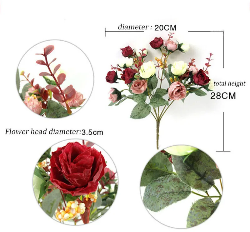 Flone Artificial Silk Rose Bouquet Fake Flowers Home Wedding Display Flower European Rose Small Bouquet Party Decoration (3) - 