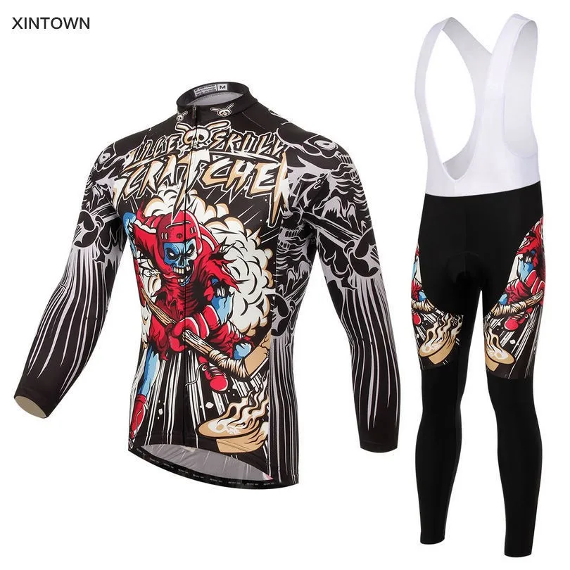 Xintown Men Skull font b Cycling b font font b Jersey b font Long Sets Bib