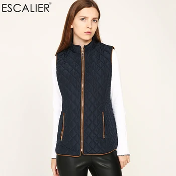 

ESCALIER 2017 Warm Vests Women Waistcoat Sleeveless Cotton Waistcoat Solid Color Turn-down Collar Outwear For Female