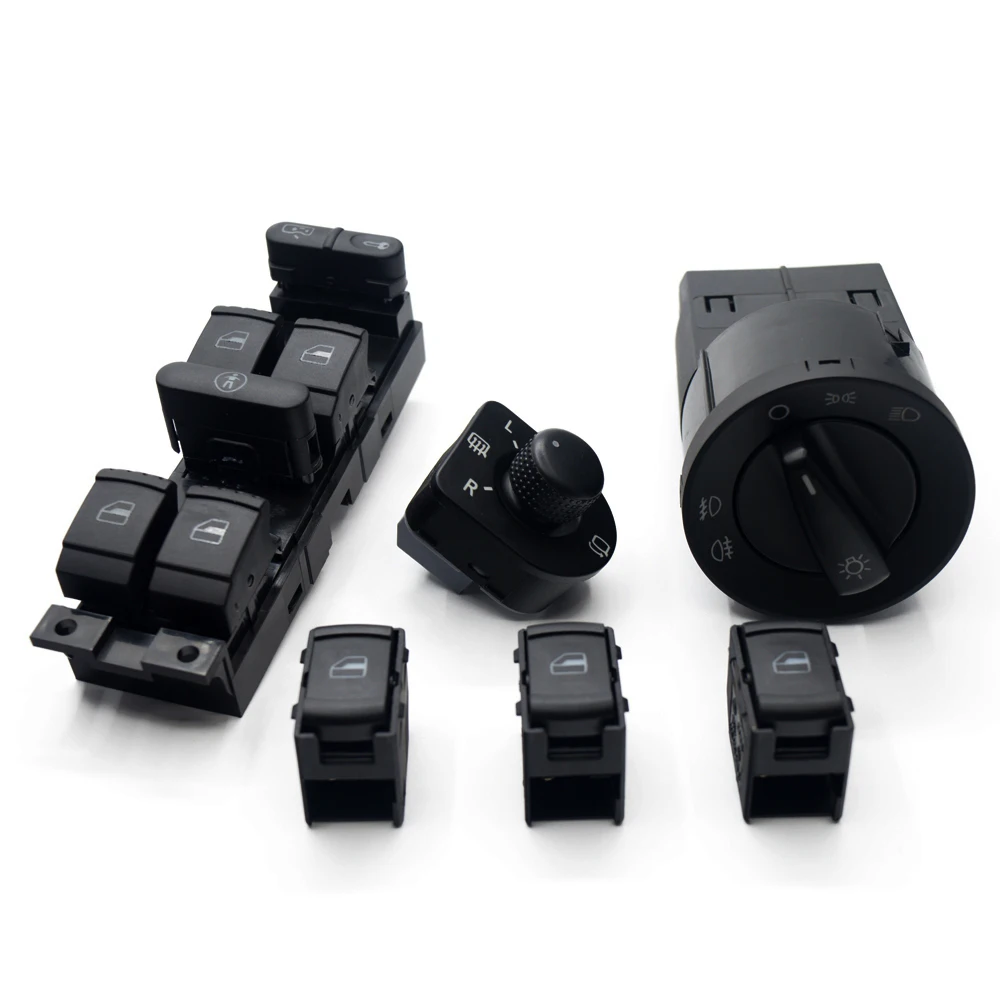 

New Power Mirror Window Headlight Control Switch Button For Volkswagen VW GOLF MK4 JETTA POLO BORA Passat B5 BEETLE 6PCS/SET