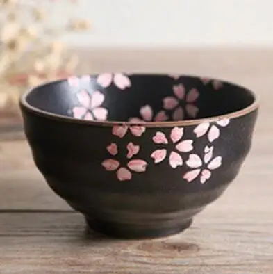 Японский стиль вишневый цвет керамический черный прямоугольник квадратное основное блюдо чаша круглая обеденная тарелка, столовая посуда - Цвет: 4.25 inch rice bowl