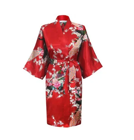 Темно-синее модное женское кимоно Павлин банный халат ночная сорочка халат юката пижамы с поясом S M L XL XXL XXXL KQ-12 - Цвет: red