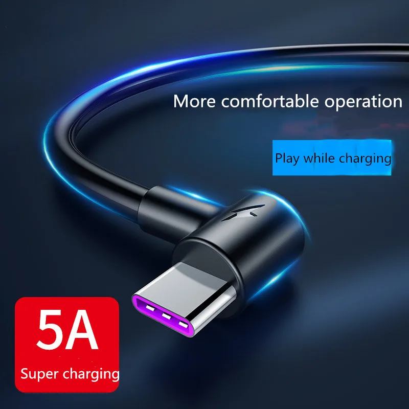 L Тип usb Тип-c кабель 1/2/3 м 5A Быстрый зарядный кабель 90 градусов usb c данных провод кабель для huawei p30 xiaomi телефон