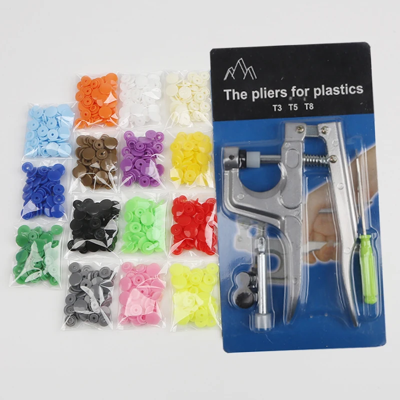 

U Shape Fastener Snap Pliers KAM Button + 150 set T5 Plastic Resin Snap Button Press Stud Cloth Button Press Machine Sewin