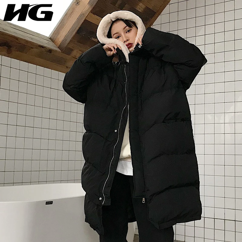Longues Collier Manches Lyh1971 Mode Épais Stand Couleur Parka Complet black 2018 Lâche Arrivée Lyh1971 Hiver Corée De Solide Beige Nouvelle Femmes hg dz67Rd