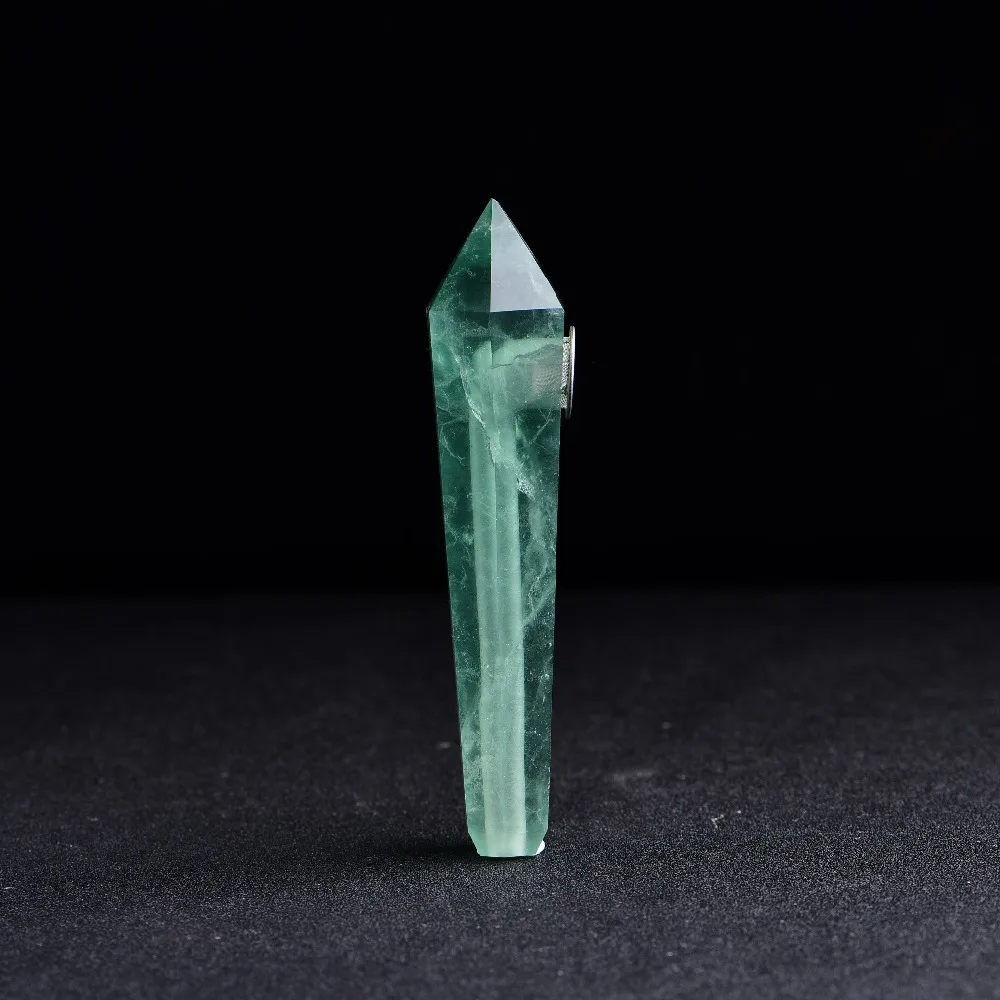Прямая натуральный зеленый флюоритовая, Хрустальная курительная труба+ фильтр кварцевый камень исцеляющая палочка X35