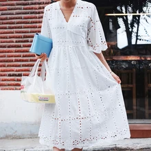 Palenda Открытое платье Бохо свободный узор мягкая ткань досуг желтый свободный размер женская летняя одежда