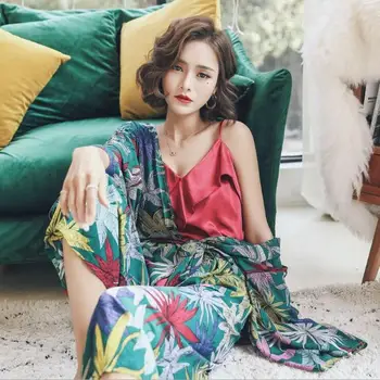 

ZDFURS*Maple leave spring autumn women's pajama set 3 piece sleep set daily sleepwear indoor -neck Vintage Home Clothing