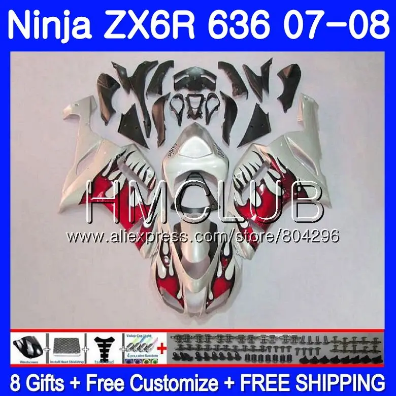

Body For KAWASAKI NINJA ZX 6R 6 R 600CC ZX-636 ZX636 Red silvery 07 08 16HM.5 ZX600 ZX6R 07 08 ZX 636 ZX-6R 2007 2008 Fairing
