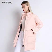 SVESIA Winter Jacket Women Knee Length Pink Coat Camperas Mujer Abrigo Invierno Female Overcoat Parkas For Women