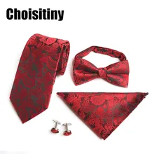 Men’s Necktie Handkerchief Bow Tie Cufflinks 4 Pieces Set Business Dress Wedding Tie High Quality 8 Cm
