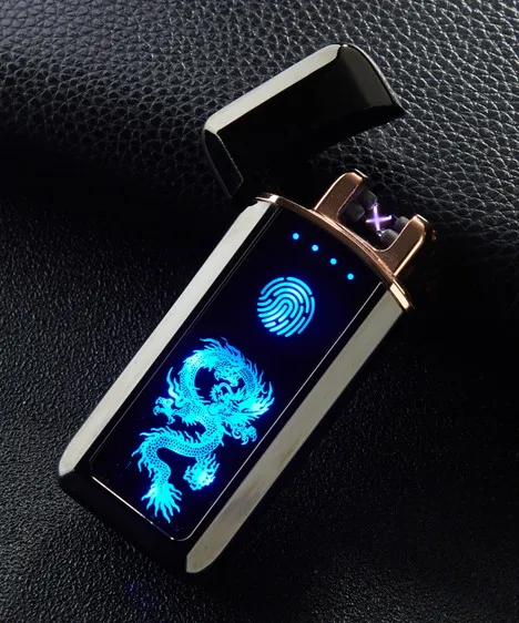Двойная дуговая Электронная зажигалка, USB плазменная Зажигалка для сигарет, курительная зажигалка с бесплатным лазерным именем на зажигалке - Цвет: black dragon