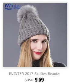 Iwinter Новинка года Skullies шапочки Для женщин зимние Шапки трикотажные Мех мяч pom теплый крючком Шапки Двойка унисекс Шапки Шарфы