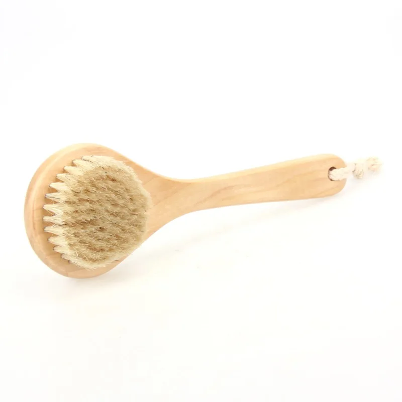 25.5cm Natural Bristle Middle Long Handle Wooden Spa Shower Brush Round