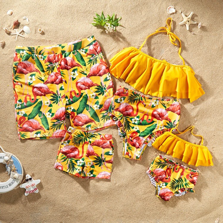 

Flounce Mother Daughter Bikini Swimsuits Family Matching Outfits Look Mommy Dad and Me Swimwear Clothes Father Son Bath Shorts