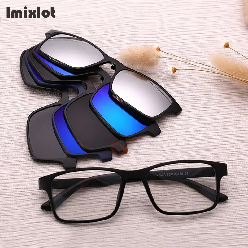 

Polarized Clip On Sunglasses Men Magnetic Clip Sunglasses Women Magnet Clip Optical Myopia Glasses Frame with 5 Sunglasses Lens
