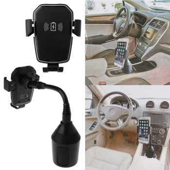 

Car Qi Wireless Charger Gooseneck Cup Holder Mount for iPhone X 8 Samsung S9 S8