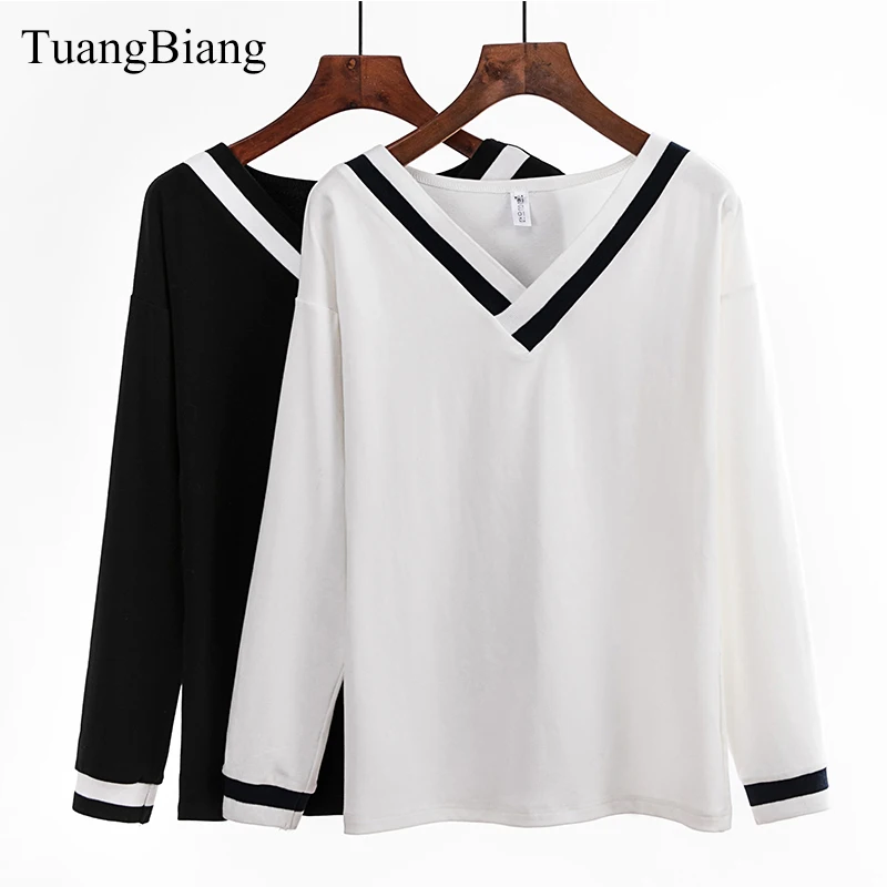 

2018 Autumn Winter V Neck Striped Plus size Sweater knit elasticity Long Sleeve Pullovers Sweater feminino Cotton Loose Sweaters