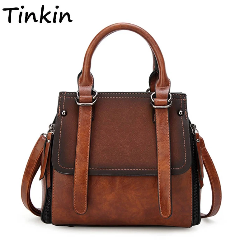 Tinkin PU leather women handbag vintage tote bag panelled stone women shoulder bag messenger bag Tinkin PU leather women handbag vintage tote bag panelled stone women shoulder bag messenger bag