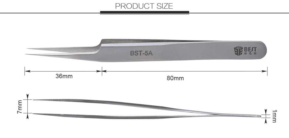 BEST-5A пинцет с высокой эластичностью, матовый и жесткий, пинцет с прямой головкой и клювом, не содержит магнитов, не впитывает магнит