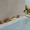 Роскошный широкий латунный Смеситель для ванны, 5 шт., Золотой смеситель для ванны с ручным душевым креплением ► Фото 3/6