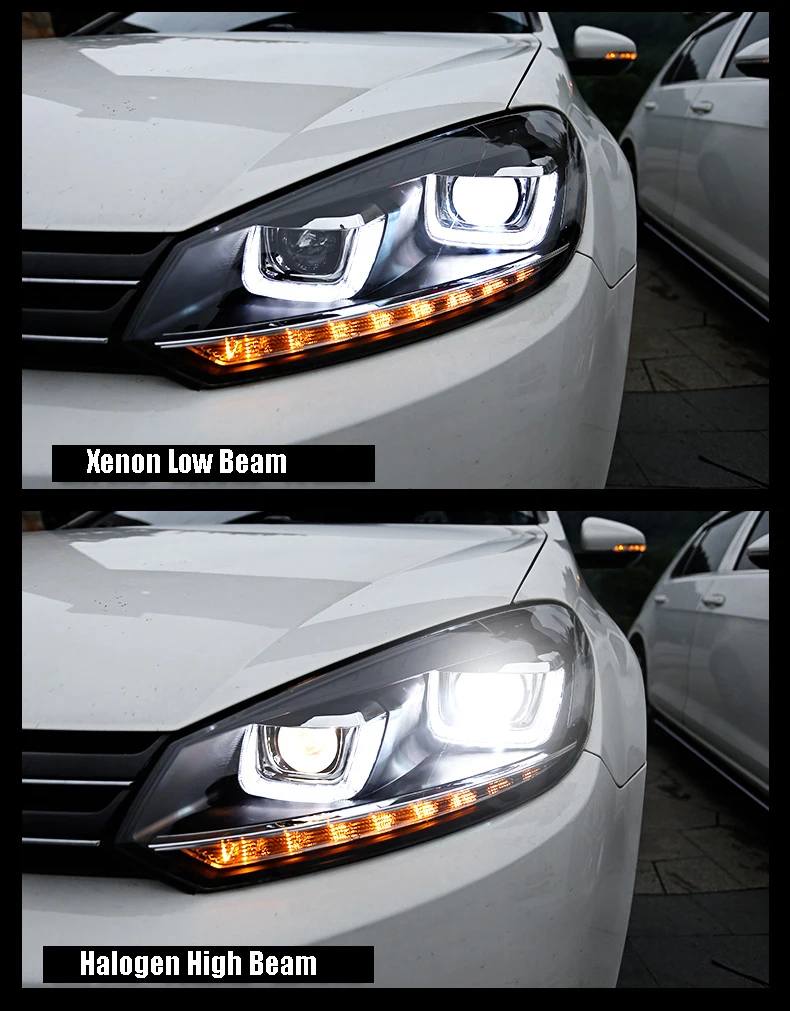 Автомобильный Стайлинг корпус передней фары для VW Golf 6 фары 2010-2012 светодиодный U Angel eyes DRL Биксеноновая линза движущаяся Поворотная фара