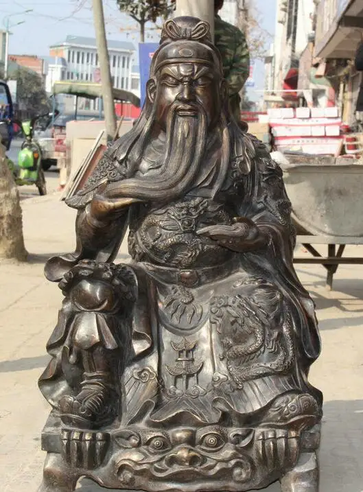 

Details about 34" Chinese Bronze Seat General Guan Gong Yu Warrior God Dragon Reading Statue