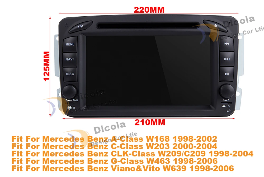 Excellent 2DIN Android 8.1 Car dvd multimedia player radio For Mercedes Benz W209 W203 W168 ML W163 W463 Viano W639 Vito GPS Navigation BT 0