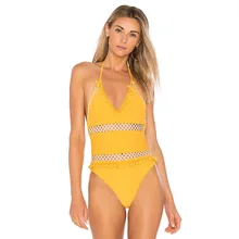 Цельные спортивные купальники, купальные костюмы, купальник женский Maios сексуальный купальный костюм Новые Купальники Желтый полый