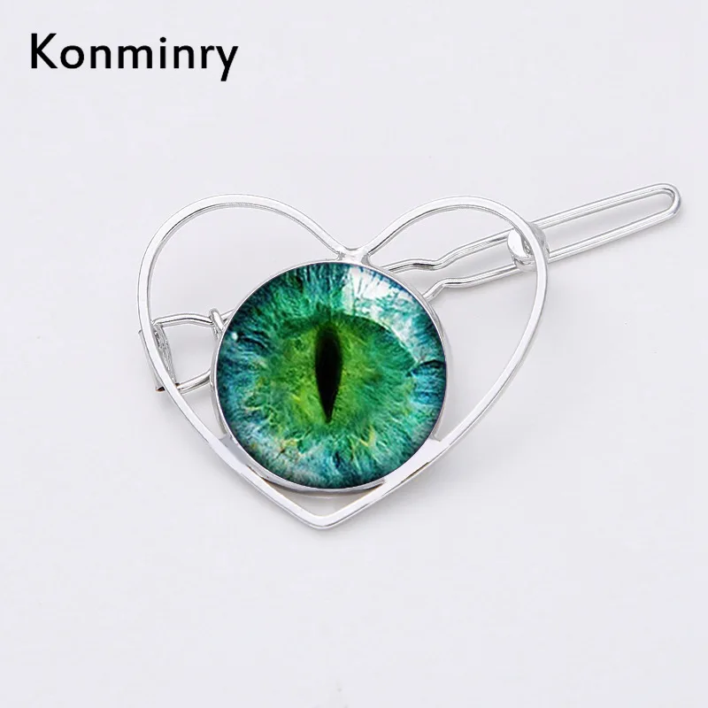 

Punk Green Animal Eyes Heart Hair Clips Hairpins Glass Dome Colors Turkey Eye Barrettes Girl Women Gifts Jewelry Konminry