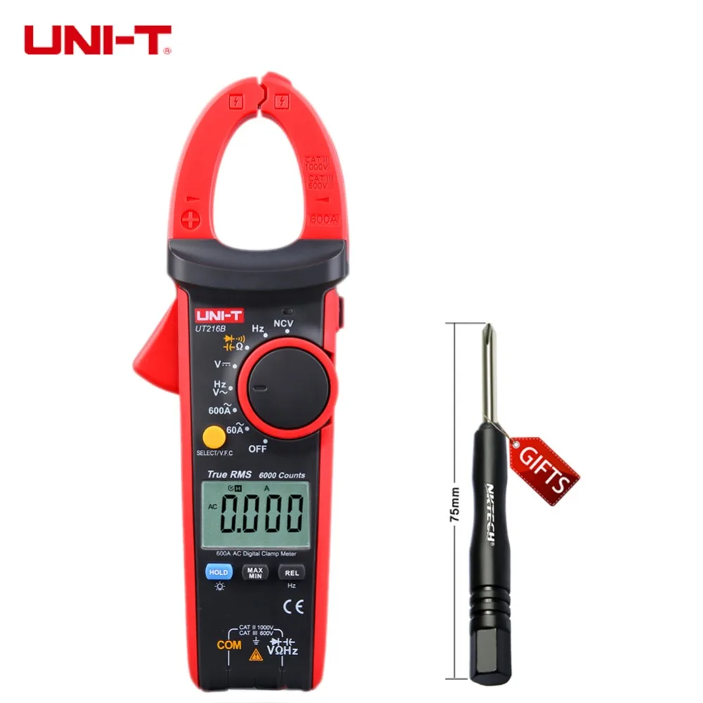 

High Sensitivity LCD UNI-T UT216B 600A True RMS Digital Clamp Meters Auto Range w/ NCV V.F.C. & Frequency Tester Multimetro