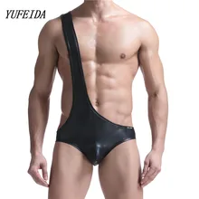 Сексуальное мужское нижнее белье, борцовка, майка, бикини, комбинезон на подтяжках, нижнее белье, цельное черное боди из искусственной кожи