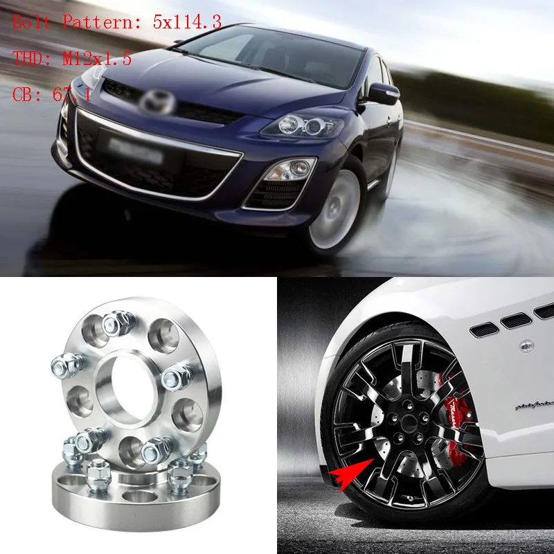 

4pcs 1" Wheel Spacers Adapters 5 Lug 5x4.5"/5x114.3-12x1.5 Studs For Mazda CX-7 2007+